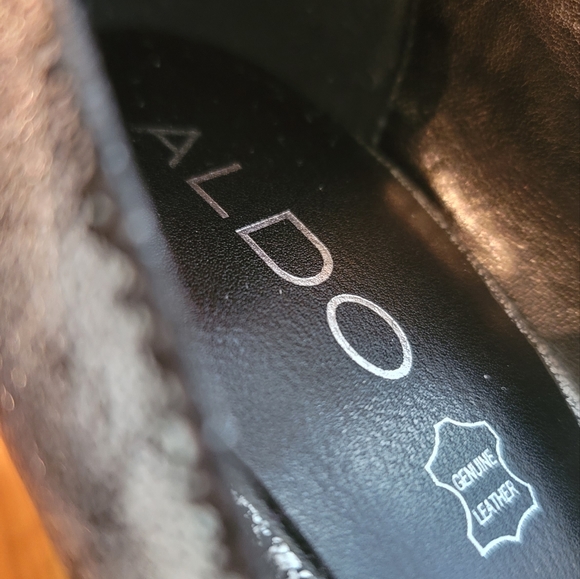 Aldo Black Cracked Genuine Leather Pointed Toe Blue Heels Shoes Stilletos - Picture 16 of 16